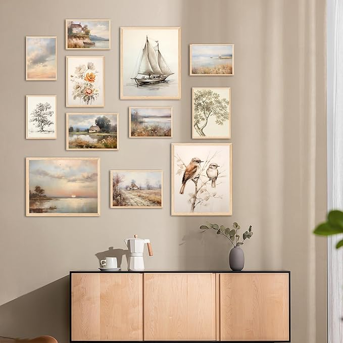 Aroutde Vintage Wall Art Prints Spring French Country Wall Decor Countryside Landscape Painting Canvas Wall Art French Farmhouse Pictures for Bedroom Living Room Gallery Wall Art Set of 12 (Unframed)