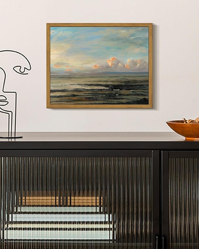 SHENIFY Vintage Framed Wall Art Coastal Sky Landscape Scenery Rustic Home Decor Retro Decorations for Farmhouse Hallway Bedroom Ready to Hang Wall Artwork - 8x10in Natural Framed