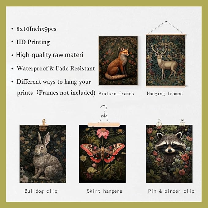 Dark Cottagecore Room Decor Aesthetic, Cottagecore Core Wall Decor, Forest Botanical Wall Art Canvas Prints, Fairycore Decor, Nature Mushroom Posters Vintage Animal Pictures for Bedroom, UNFRAMED