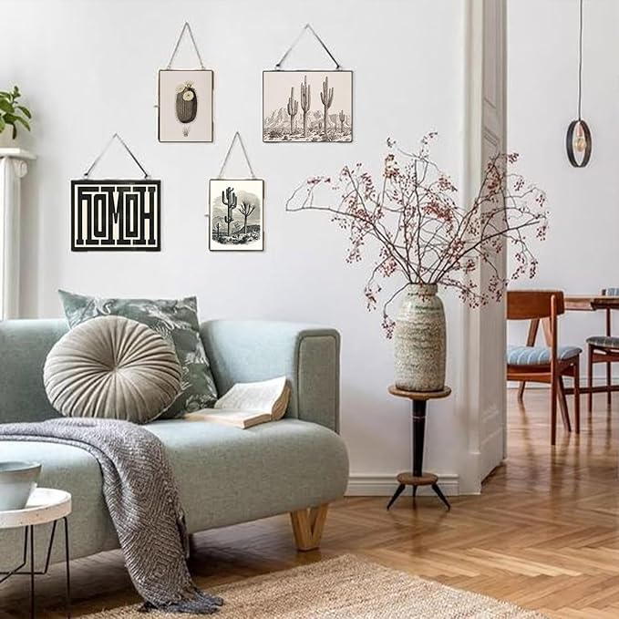 Western Decor Vintage Western Wall Art,Rustic Farmhouse Wall Decor Living Room,Vintage Cowboy & Cactus Sketch Art Prints,Neutral Tone Southwest Landscape & Animal Skull Artwork for Bedroom Bathroom Decorations,Unframed