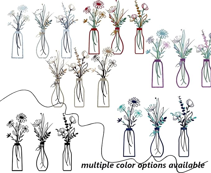 Nonforgetta 3 Pieces Metal Flowers Wall Arts - Rustic Farmhouse Decor Minimalist Flower Wall Decors for Living room Bathroom Bedroom Dining Room-Housewarming Gifts