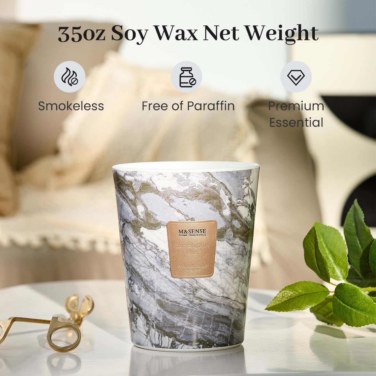 M&SENSE EucalyptusMint Scented Candles for Home, 3-Wick Highly Scented Jar Candles, Extra Large Candle 35 Oz 150 Hours Long Lasting Burning, Relaxing Aromatherapy Candle for Stress Relief, Meditation