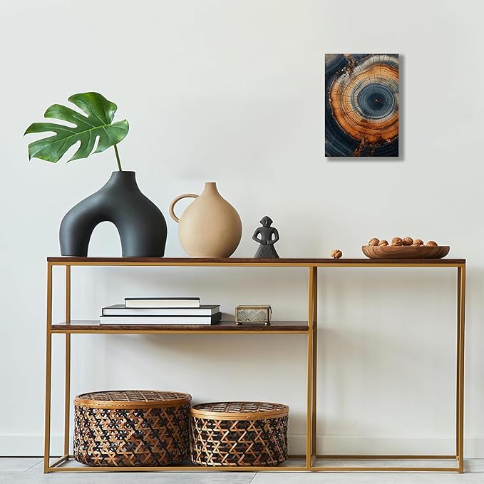 IBHJSART Framed Tree Ring Canvas Wall Art Vintage Colorful Wood Stump Painting Prints Modern Minimalist Pictures Neutral Nature Rustic Farmhouse Decor Living Room Bedroom Bathroom Office
