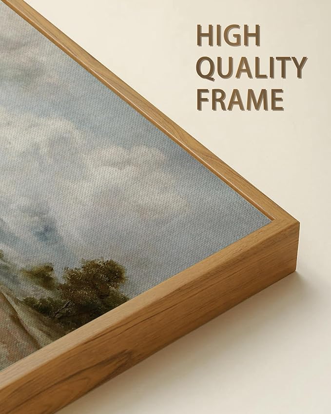 SHENIFY Vintage Framed Wall Art Rustic Grassland Meadow Landscape Painting Retro Wilderness Scenery Farmhouse Kitchen Living Room Decor - 8x16in Natural Framed