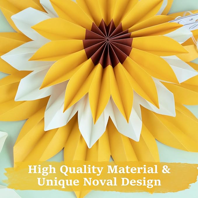 EASY JOY 9PCS Sunflower Party Decorations Sunflower Paper Fans Yellow Birthday Decorations Hanging Paper Flower Fan for Women for Summer Baby Shower Bulletin Board Decorations