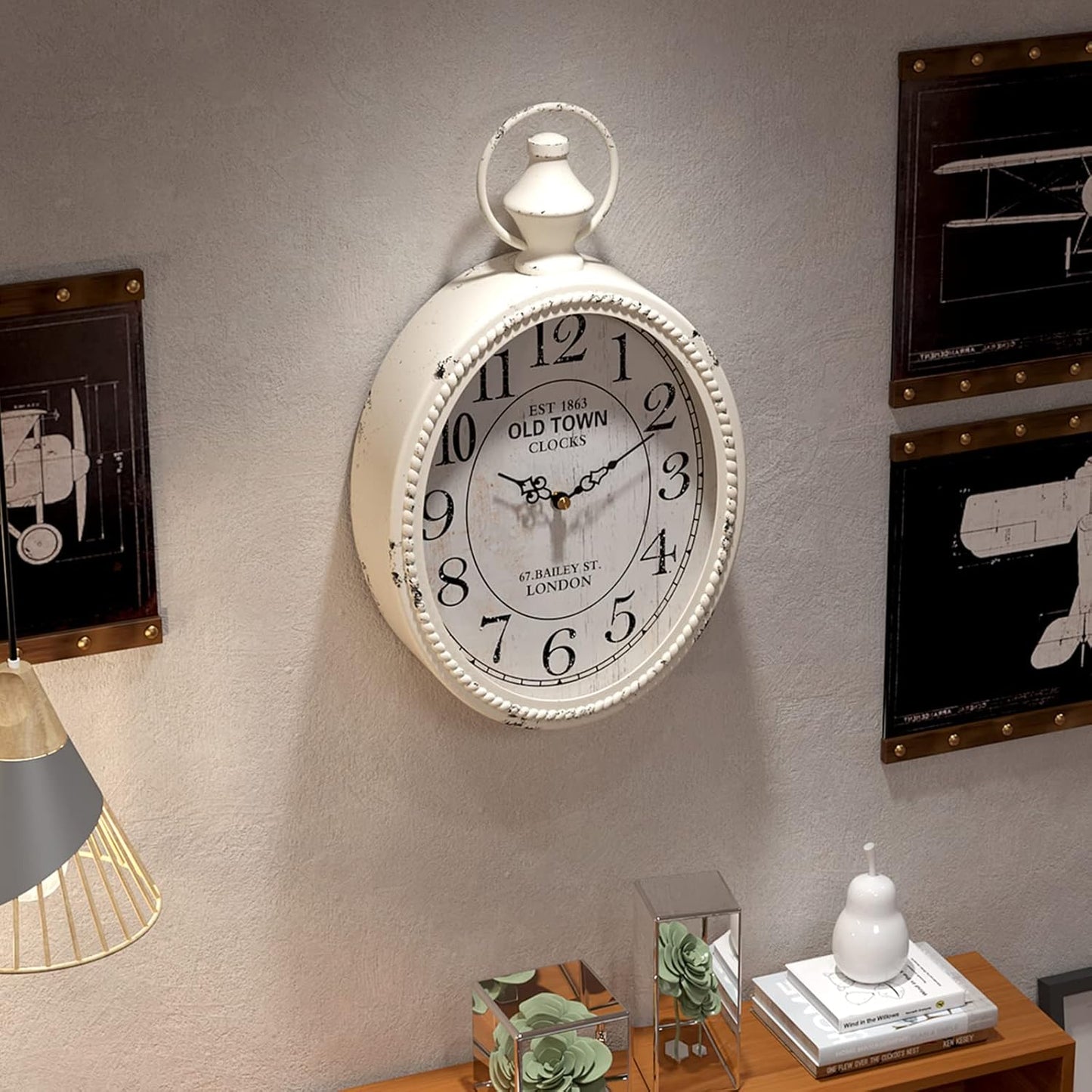 Menterry Small Retro Oval Wall Clock, Antique Old Design, White Vintage Style, Battery Operated Silent Decor Wall Clocks for Kitchen,Bedroom,Farmhouse,Bathroom (11.2" H x 6.7" W)
