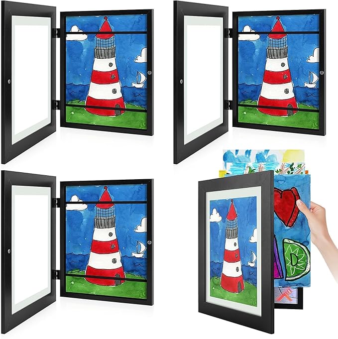 Golden State Art, 8.5x11 Kids Art Frames, Front-Opening Picture Frame Great for Kids Drawings, Artworks, Children Art Projects, Schoolwork, Home or Office (Black, Set of 4)