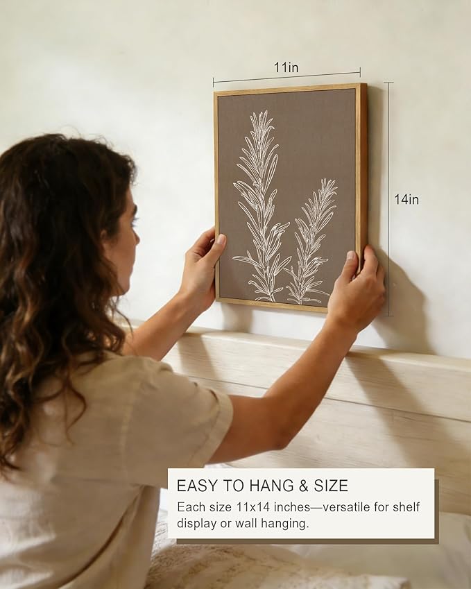 Drsoum Botanical Wall Art Framed Boho Wall Art Decor Wooded Vintage Print Modern Farmhouse Home Kitchen Decor 11x14inx4pcs