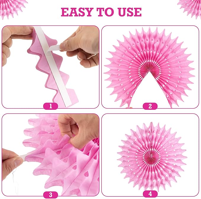 PAPER JAZZ Paper Flowers Hot Pink Paper Flowers Decorations for Wall Hanging Paper Fans for Valentine Floral Backdrop Decor Bridal Shower Birthday Party Galentine's Day
