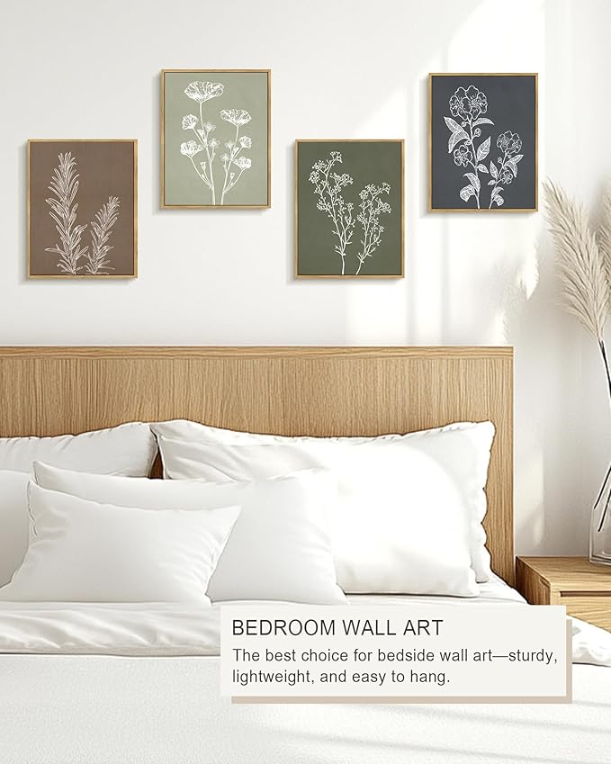 Drsoum Botanical Wall Art Framed Boho Wall Art Decor Wooded Vintage Print Modern Farmhouse Home Kitchen Decor 11x14inx4pcs