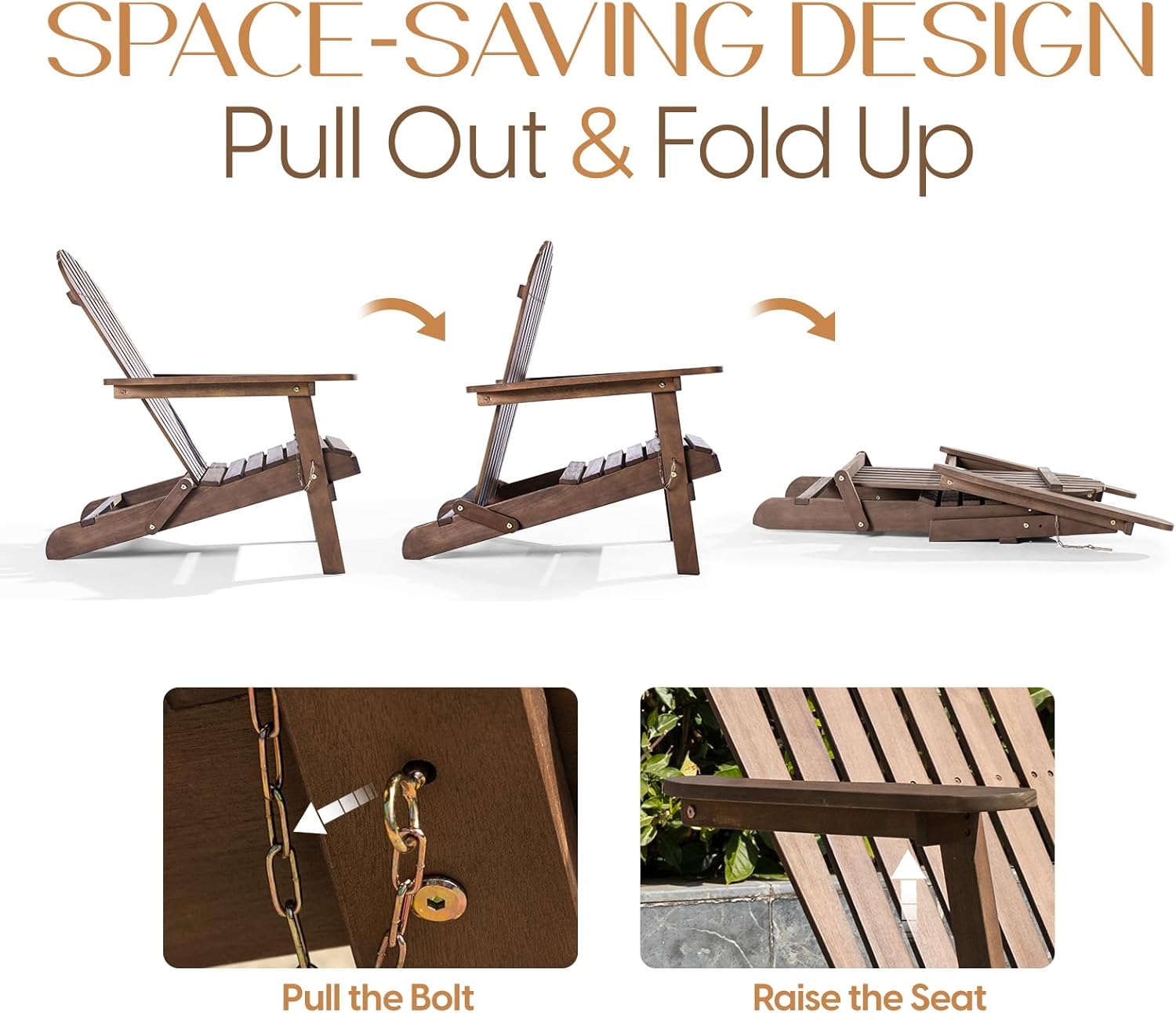 IDZO Outdoor Wooden Folding Adirondack Chair Set of 2 - Thumbnail 5