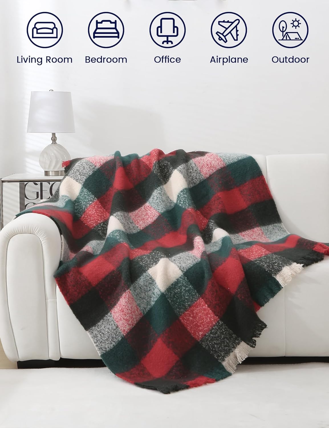 ZonLi Christmas Plaid Throw Blanket, 50" x 60" Decorative Blankets, Decorative Vintage Blanket with Tassel for Couch, Bed, Sofa, Chair, Outdoor, Cozy Warm Lightweight Farmhouse Blankets