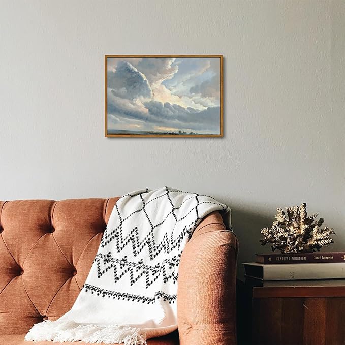OIQArtOIQ Vintage Landscape Canvas Wall Art Framed Natural Scenery Painting Artwork Prints France Country Wilderness Farmhouse Decor Pictures Kitchen Bedroom Living Room Bathroom