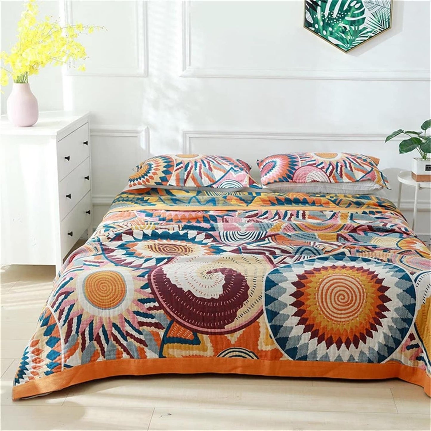 MSGKV Boho Throw Blanket for Bed Couch,100% Cotton Throw Blankets 80''x 90'' Mexican Super Soft Blanket Travel Picnic Blankets Versatile Knit Woven Blanket Boho Decor