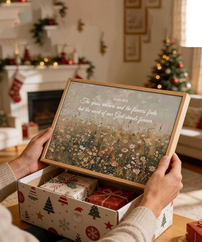 Framed Christian Floral Scripture Canvas Wall Art Wildflower Meadow Bible Verse Wall Decor Picture Isaiah Religious Faith Art Poster Print for Living Room Bedroom Decoration 8x10in