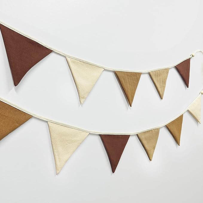 2 Sets of Gradient Brown Nursery Garland 24Pcs Brown Pennant Banner Flags Boho Fabric Triangle Streamers for Kids Jungle Woodland Birthday Baby Shower Teddy Bear Party Decorations Baby Room Decor