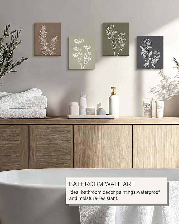 Drsoum Botanical Wall Art Framed Boho Wall Art Decor Wooded Minimalist Vintage Print Modern Rustic Farmhouse Home Kitchen Decor 8x10inx6pcs