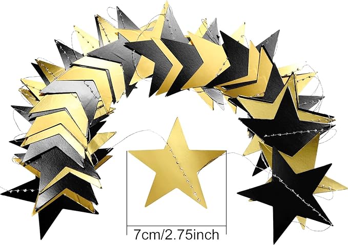 Patelai Glitter Star Garland Banner 2026 Graduation Decor 130 Feet Star Hanging Banner Twinkle Backdrop for Party Birthday Classroom Wedding Supplies(Black, Gold)