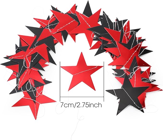 Patelai Glitter Star Garland Banner 2026 Graduation Decor 130 Feet Star Hanging Banner Twinkle Backdrop for Party Birthday Classroom Wedding Supplies(Red,Black)