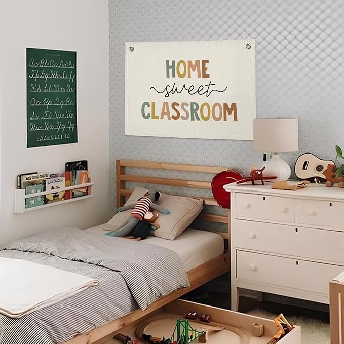 Classroom Decor, Inclusive Classroom Welcome Boho Linen Banner Wall Hanging Banner Flag Decor for Homeschool Nursery