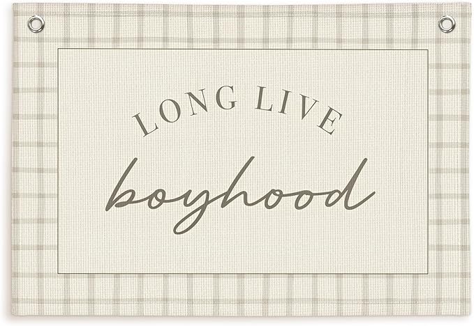 Lacama Long Live Boyhood Banner Baby Boy Nursery Decor, Boy Nursery Decor, Vintage Wall Hanging Flag Decor for Nursery Playroom Toddler Room, Boys Room Decor 30x20 In