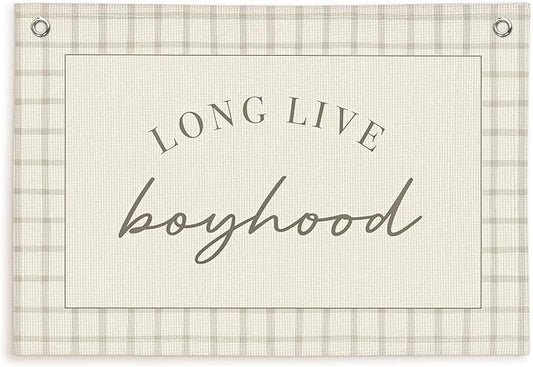 Lacama Long Live Boyhood Banner Baby Boy Nursery Decor, Boy Nursery Decor, Vintage Wall Hanging Flag Decor for Nursery Playroom Toddler Room, Boys Room Decor 30x20 In