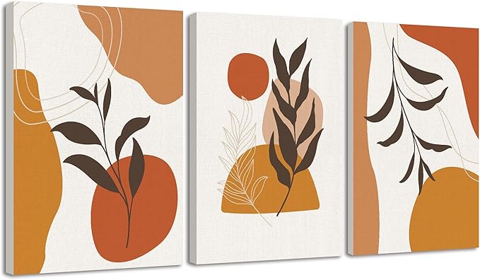 Drsoum Bohemian Plant Wall Art Framed Farmhouse Boho Wall Decor Abstract Geometry Lines Prints Ready to Hang 12x16in Framed