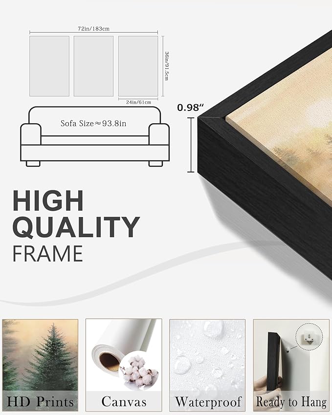 Drsoum Green Fog Pine Tree Landscape Wall Art Framed Nature Misty Nordic Forests Prints Morden Farmhouse Rustic Artwork Hallway Bedroom Ready to Hang 24x36in Black Framed