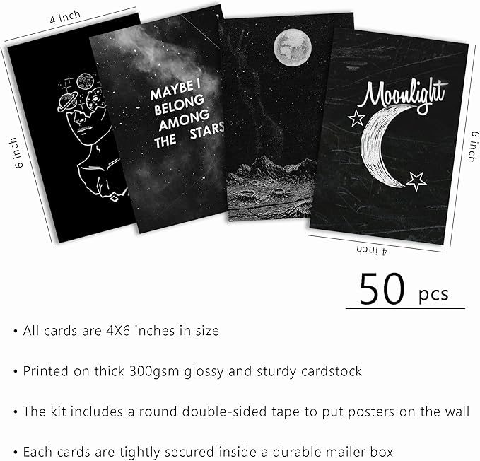 Astronomy Wall Collage Kit Aesthetic Pictures, Moon Stars Photo Collage Kit Dorm Room Decor for Teen Boy Girl, Moonlight Aesthetic Room Decor Photo Collection for Bedroom (50pcs 4x6 inch)