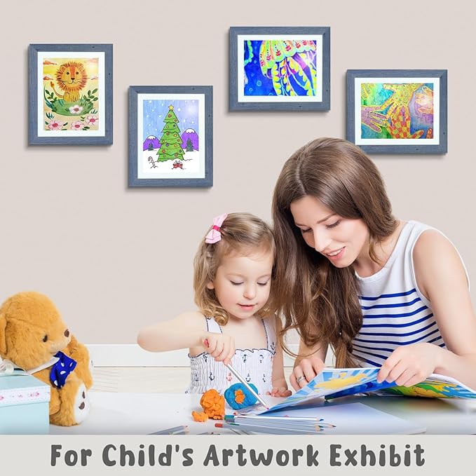 Golden State Art, 10x12.5 Kids Art Frames, Front-Opening Picture Frame Great for Kids Drawings, Artworks, Children Art Projects, Schoolwork, Home or Office (Navy Blue, Set of 8)