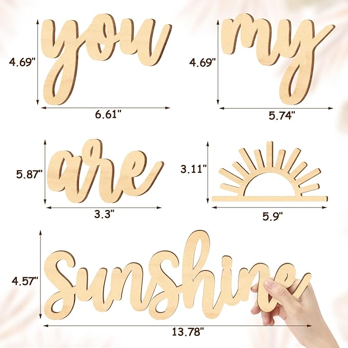 Xylolfsty You Are My Sunshine Wall Decor Boho Nursery Wall Art 5 Pieces Neutral Wooden Decoration for Boys and Girls Bedrooms Hang On Wall Sign for Playroom (Words Style)