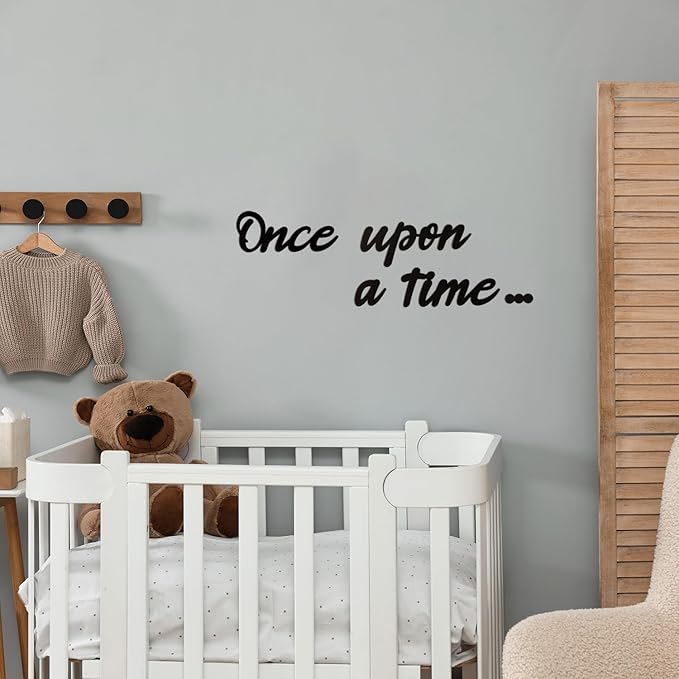 Once Upon a Time Sign Nursery Decor Black Once Upon a Time Wood Sign Wall Decor for Reading Corner Kids Room Family Bookshelf Home Décor Birthday Present DIY Decoration (Black, Medium)