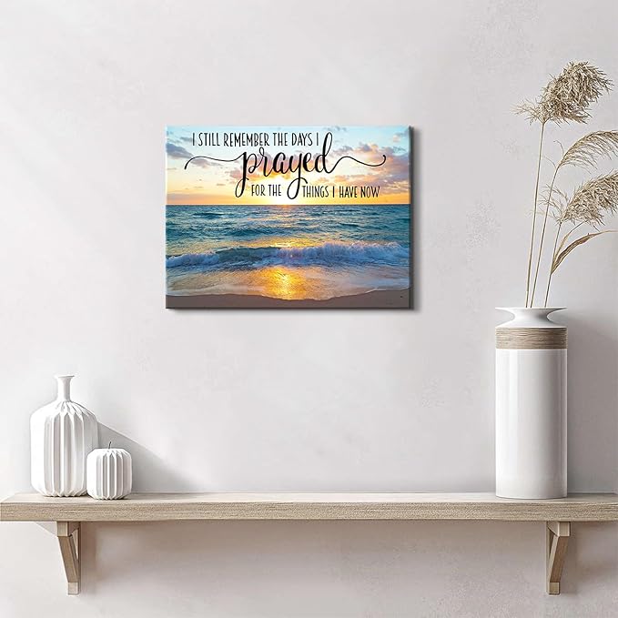 Beach Wall Art Christian Wall Decor Sunset Beach Bathroom Decor Scripture Bible Verses Canvas Prints Ocean Landscape Paintings Nature Seascape Artwork for Living Room Bedroom Home Decoration 12x16"