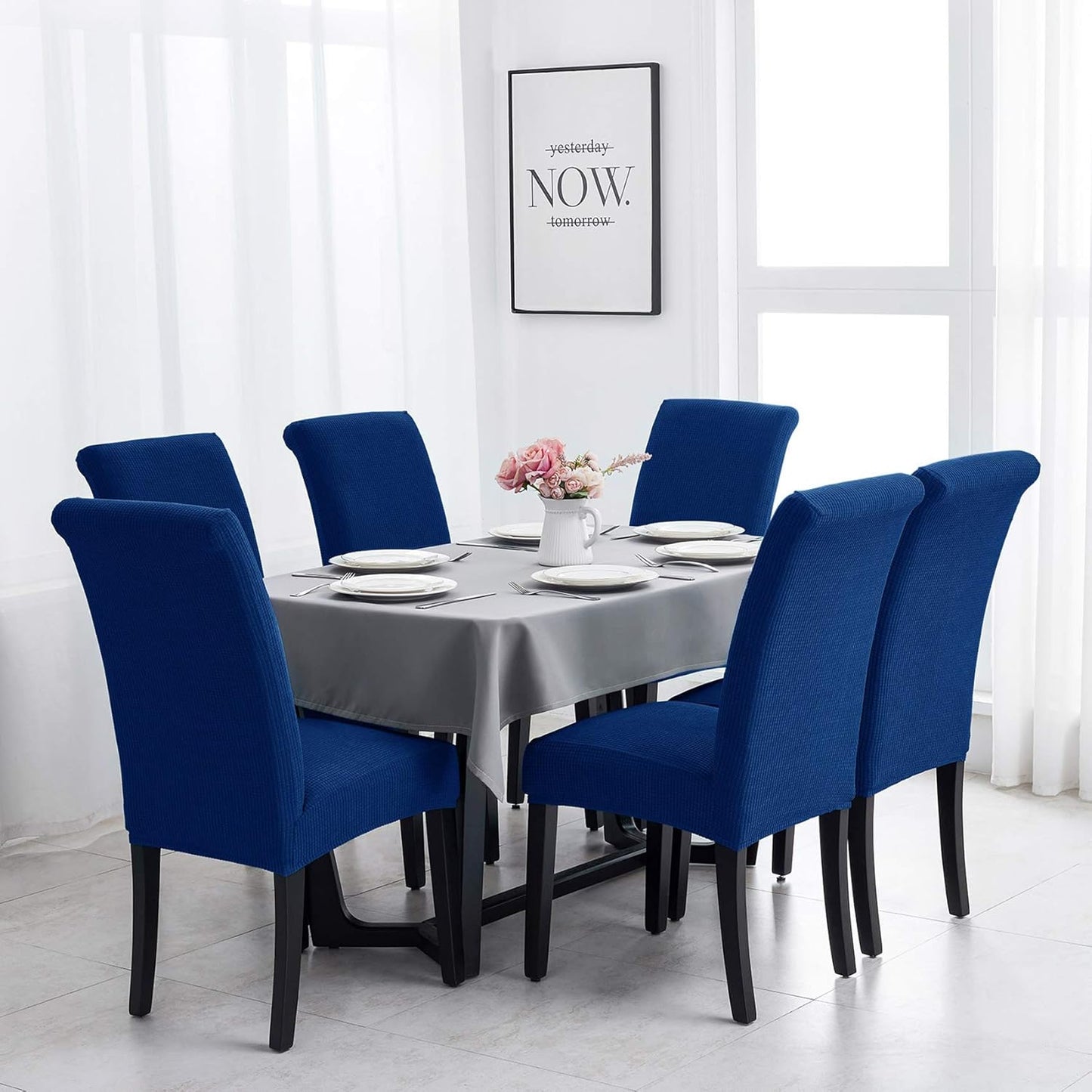 Joccun Chair Covers for Dining Room Set of 4, Dining Chair Slipcovers Stretch Dining Room Chair Covers Seat Protector,Washable Parsons Chair Cover for Home,Banquet(Classic Blue,4 Pack)