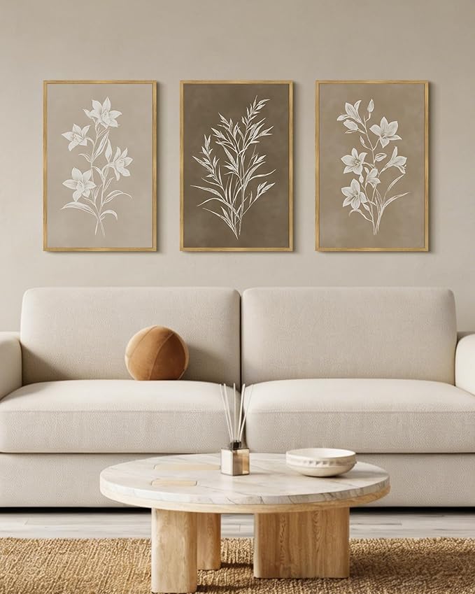 Drsoum Vintage Neutral Botanical Flower Wall Art Framed Retro Colorful Boho Floral Prints Morden Retro Wildflower Rustic Artwork Kitchen Dining Room Ready to Hang 16x24in Natural Framed