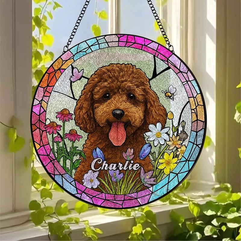 Pet Portrait Glass Hanging, Personalized Dog Window Decoration, Unique Memorial Gift for Animal Lovers