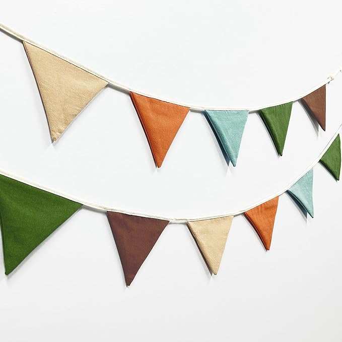 2 Sets of Orange Green Brown Pennant Banner 20Pcs Nursery Garland Flags Fabric Linen Triangle Streamers for Baby's Room Decor Kids Camping Jungle Safari Animal Birthday Baby Shower Party Decorations