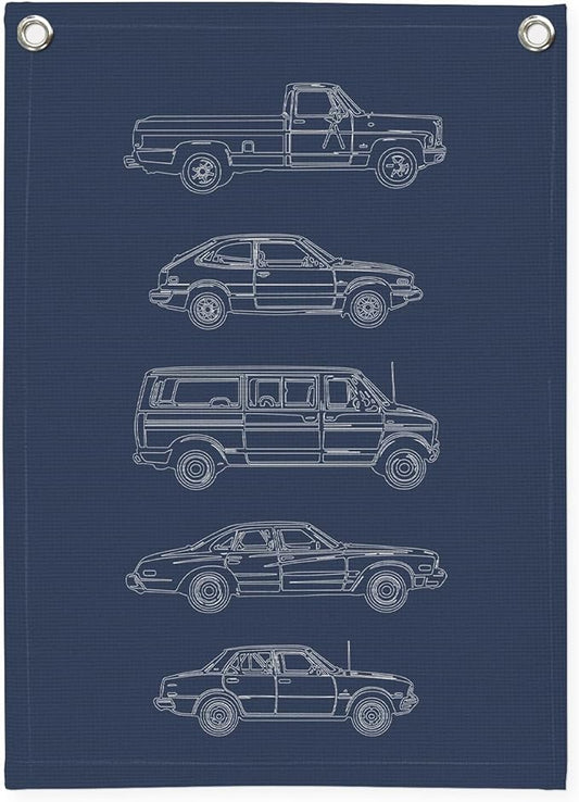 Boy Room Decor,Cars Room Decor for Boys,Vintage Car Decor Linen Canvas Banner,Navy Blue Wall Hanging Pennant Flag for Boys Kids Bedroom Dorm Nursery 18x25 Inch