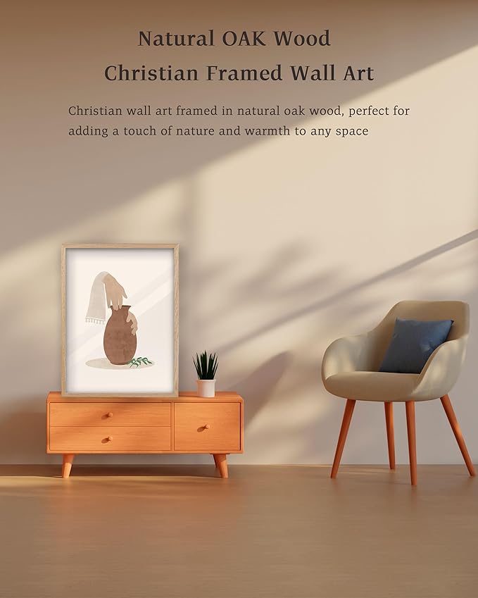 KensTro Natural OAK Wood Beige Boho Christian Framed Wall Art, 12x16 in Mid Century Christian Religious Canvas Wall Art,We are the Clay, You are the Potter, Isaiah 64:8,1Pack for Living Room Bedroom