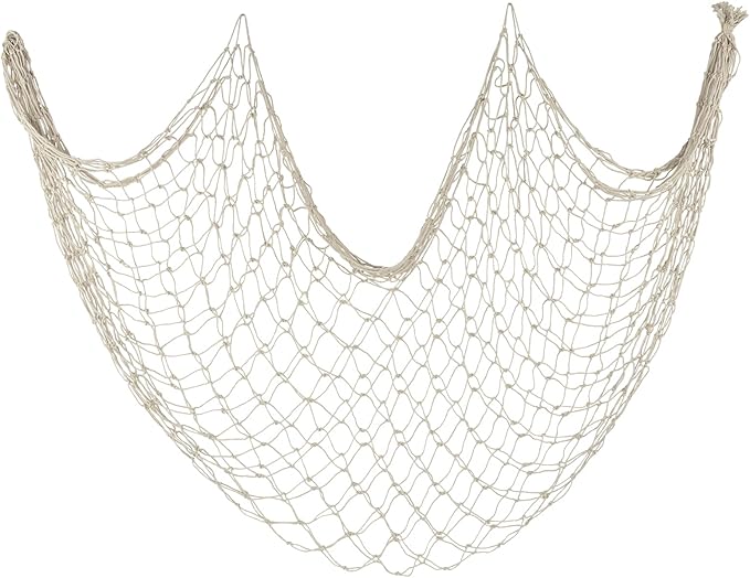 ZUEXT Beige Decorative Fishing Net 5x10 ft, Large Picture Fish Net 3mm Thick, Wall Photo Hanging Fishnet Table Runner for Nautical Mermaid Pirate Ocean Themed Hawaii Beach Under the Sea Party Decorations