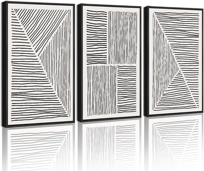 Drsoum Mid-Century Modern Framed Wall Art Minimalist Abstract Boho Black Line Wall Decor Geometric Artwork Kitchen Dining Room 11x14in Black Framed