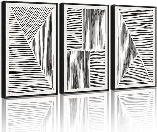 Drsoum Mid-Century Modern Framed Wall Art Minimalist Abstract Boho Black Line Wall Decor Geometric Artwork Kitchen Dining Room 11x14in Black Framed