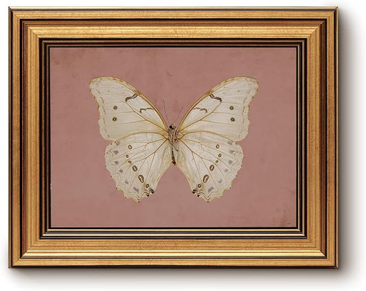 InSimSea Gold Framed Canvas Wall Art, Vintage Wall Decor for Living Room, Moody White Butterfly Paintings Farmhouse Decor, Small Minimalist Prints for Bedroom Bathroom Shelf Gift, 8x10inch