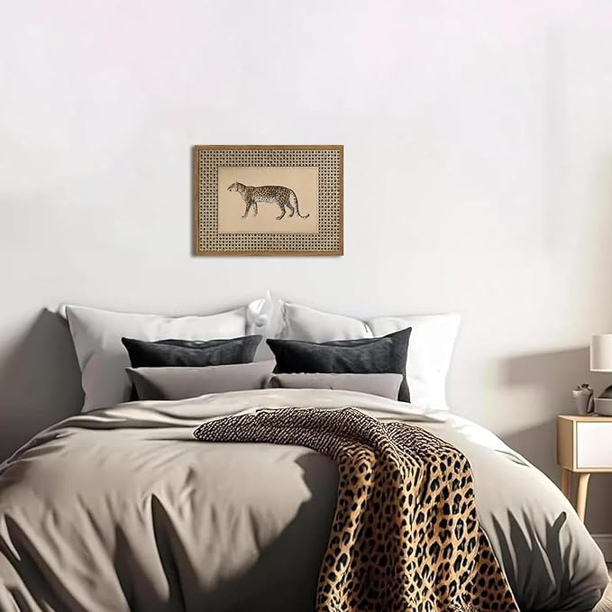 Vintage Leopard Wall Art Cheetah Safari Wall Decor Paintings, Wildlife Animal Poster Canvas Prints Aesthetic for Living Room Bedroom 12x16 inch Wood Framed