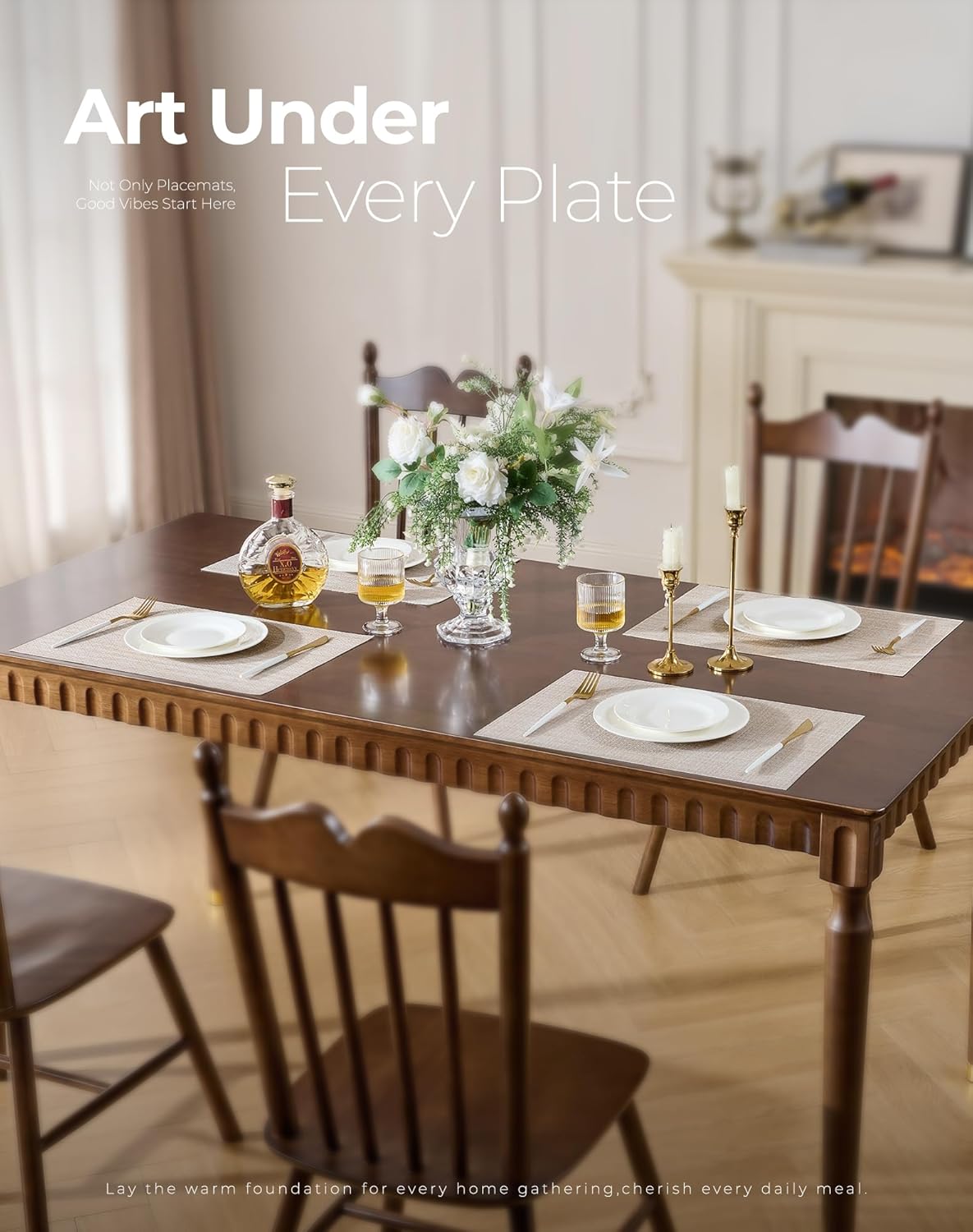 Leetaltree Beige Placemats Set of 12 - Heat Resistant Non-Slip Place mats for Dining Table, Washable Durable PVC Vinyl Woven Table Mats（Beige, 12）