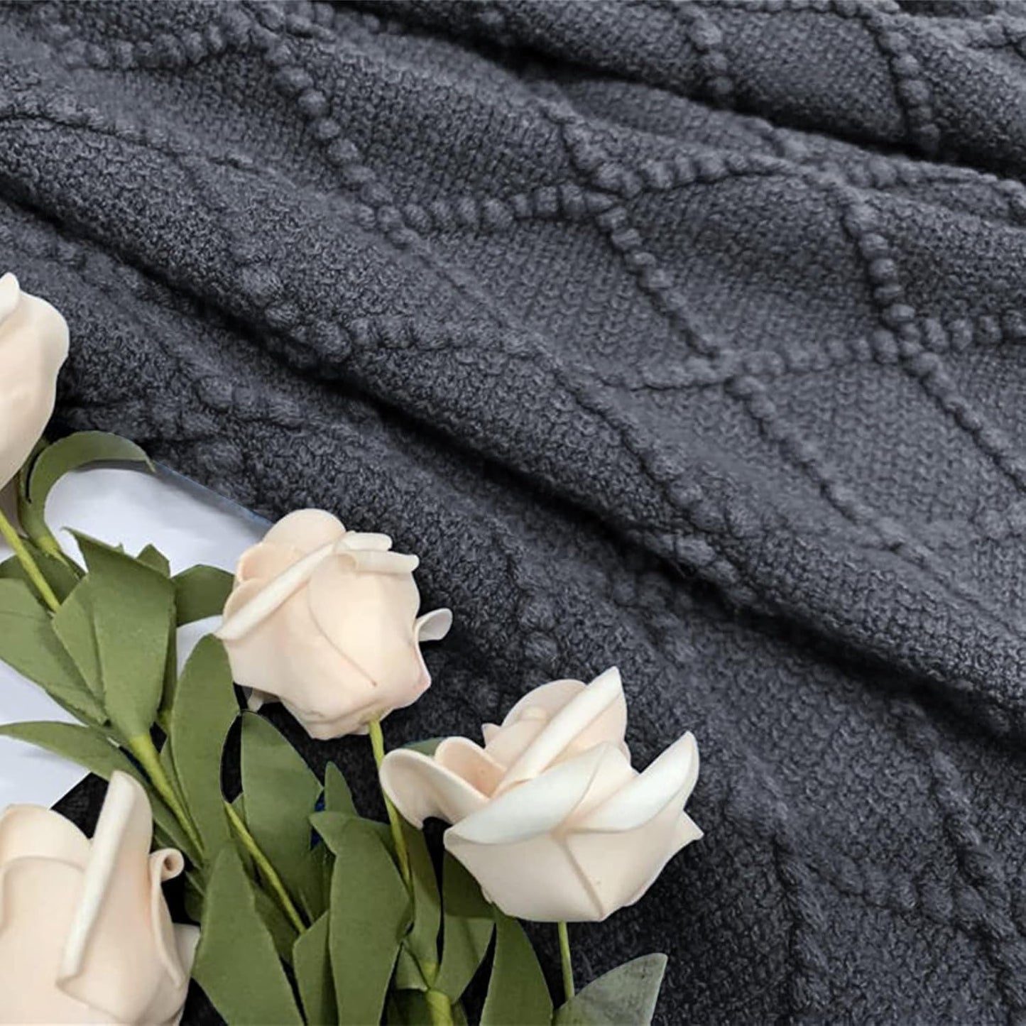 inhand Knit Graphite Grey Throw Blanket for Couch, Soft Living Room Home Decor Knitted Twin Size Blanket, Outdoor Lightweight Breathable Summer Blanket, Farmhouse Warm Woven Decorative, 60"x80"