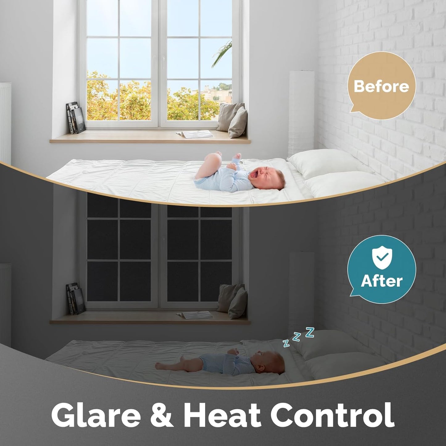 DOWELL Blackout Window Film, 100% Light Sun Blocking Static Cling Frosted Privacy Film for Glass, Heat Control Removable Window Tint, Room Darkening Cover for Day Sleep, Black, 35.4" x 157.5"