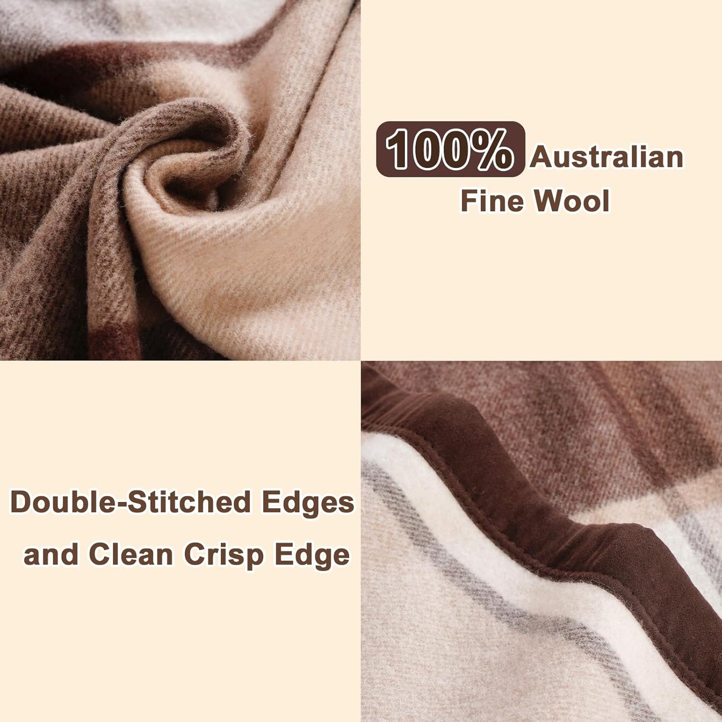 YOUR MOON 100% Pure Wool Twin Size, Australian Organic Natural Wool Blankets, Hypoallergenic Blanket for Bed, Medium Weight(Coffee, 66 * 90)