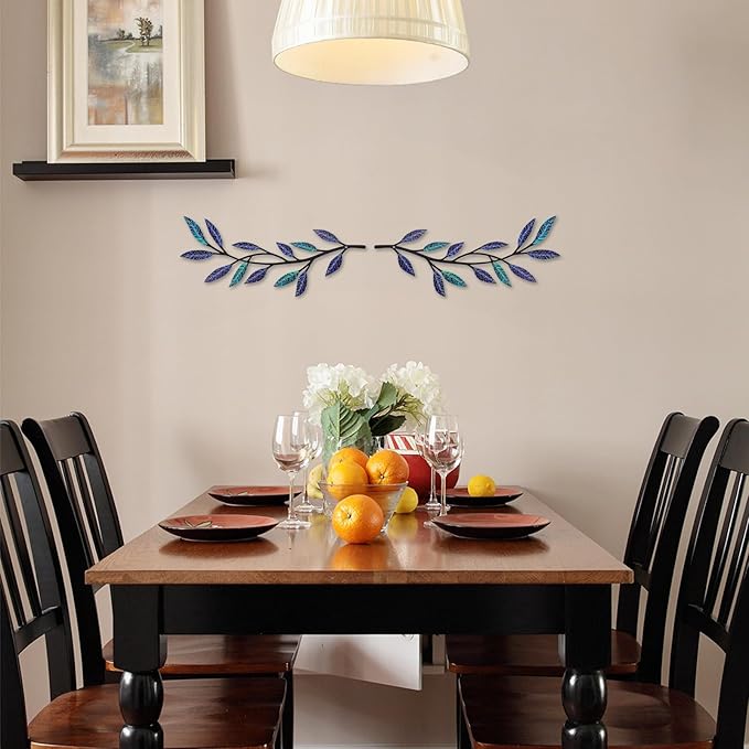 Metal Tree Leaf Wall Decor 2 PCS Rustic Vine Branch Leaf Wall Art for Living Room Bedroom Bathroom Decorations - Frosted Starlight
