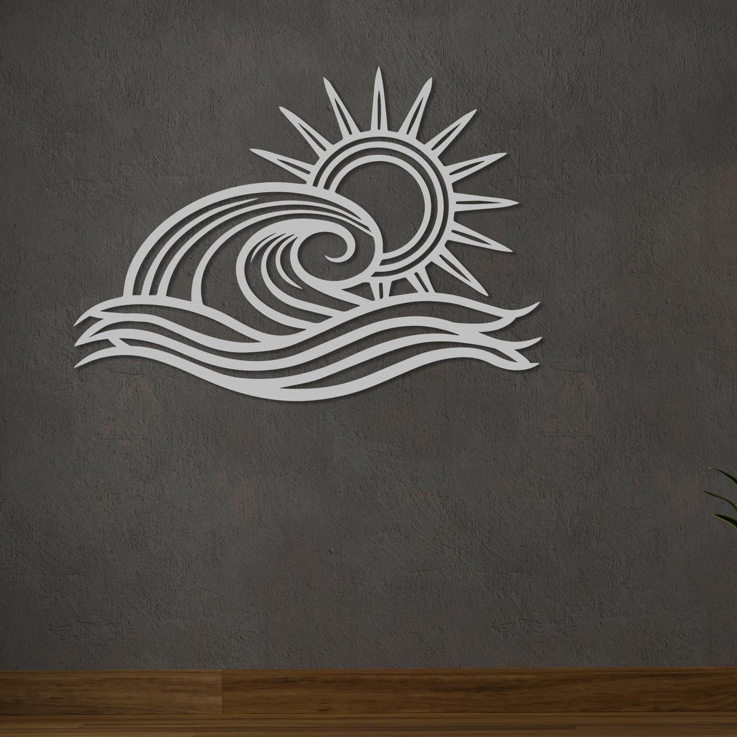 Wita Home Ocean Wave Metal Wall Art, Sun Beach Decor, Coastal Large Wall Sculpture for Home, Indoor/Outdoor Use, Nautical Wall Hanging, Eye-Catching Addition to Living Room (White, 32 x 19 inches)